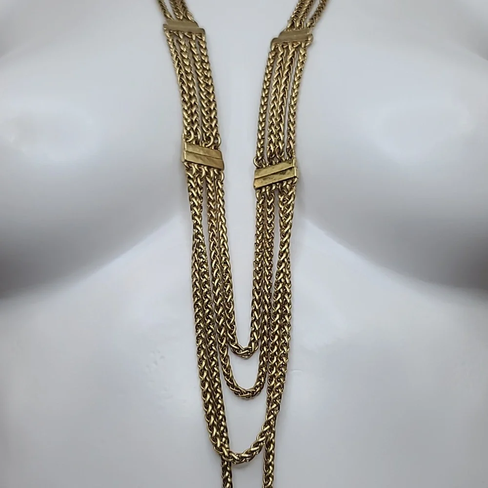 Lucky Brand Semi Precious Accents Gold Toned Multi Layered Chain Necklace NWT